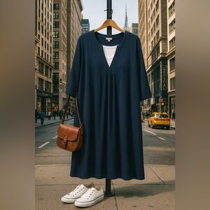 Woman Within Women's Plus Size 2XL 7-Day Box-Stitched Split Neck Tunic Dress